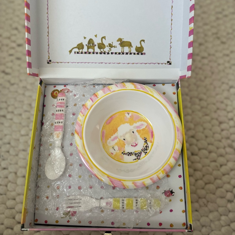 MacKenzie-Childs Colorful Farm Animal Utensil Set lamb dinnerware set for toddle